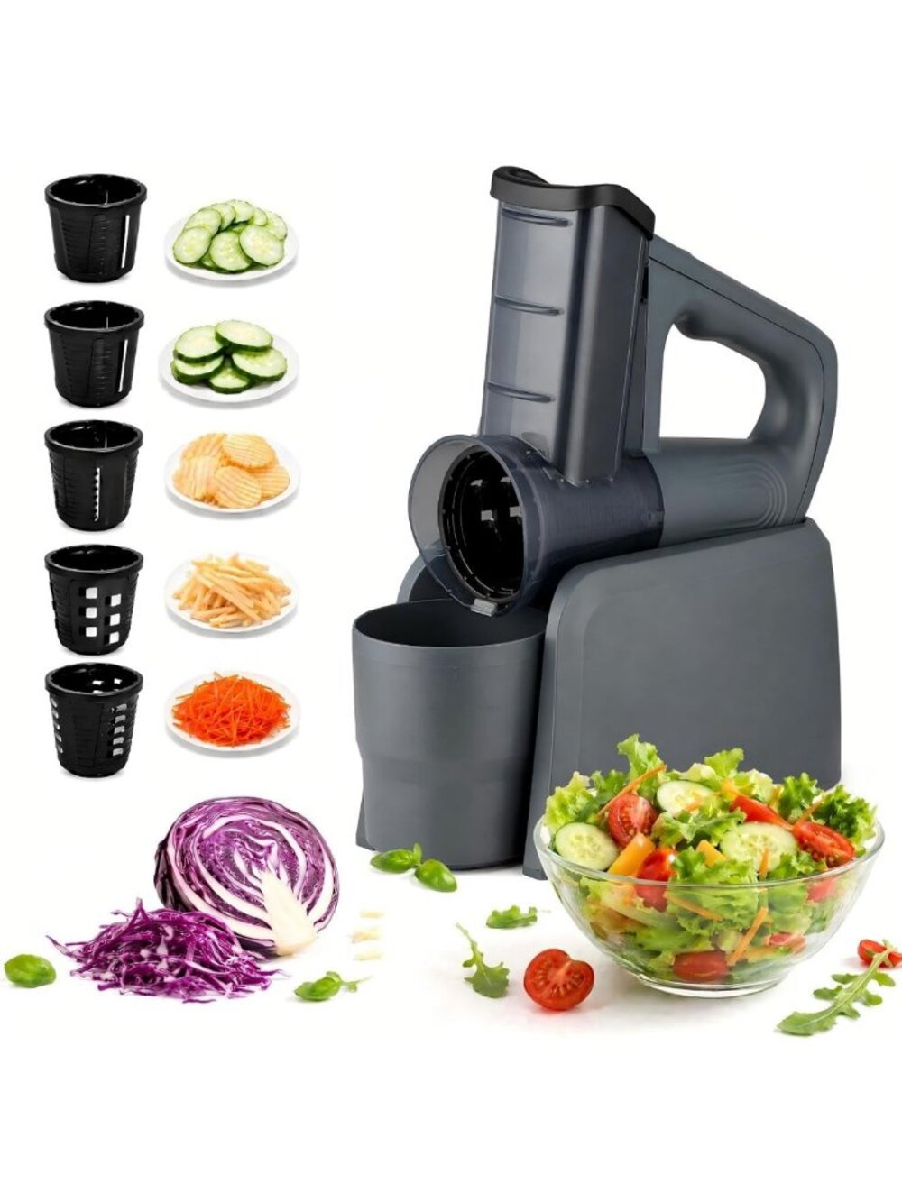 5-in-1 Electric Vegetable Spiralizer & Grater - One-Touch Slicer for Easy Salads